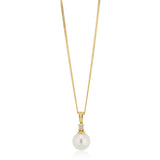 18ct Yellow Gold Akoya Cultured Pearl and Diamond Pendant and Chain