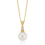 18ct Yellow Gold Akoya Cultured Pearl and Diamond Pendant and Chain